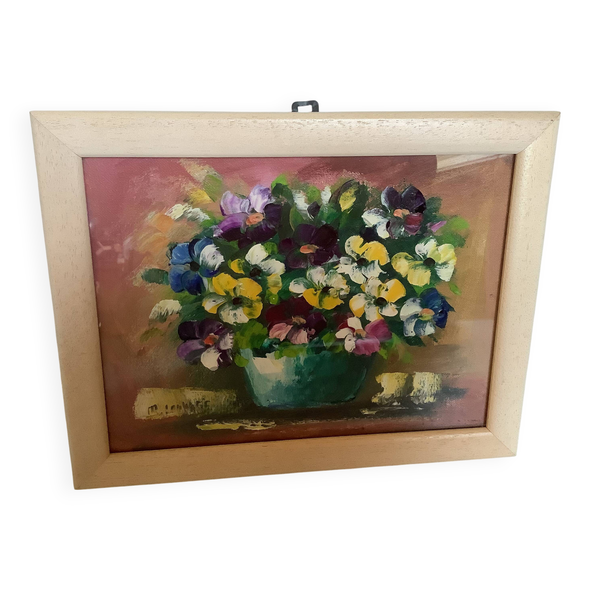 Bouquet of flowers oil on canvas painting signed