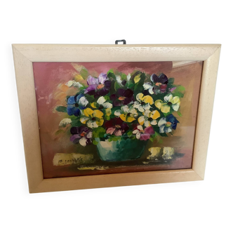 Bouquet of flowers oil on canvas painting signed