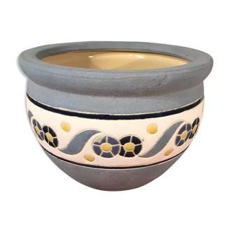 Pot plants ceramics cache enamelled powder decoration white - vintage blue