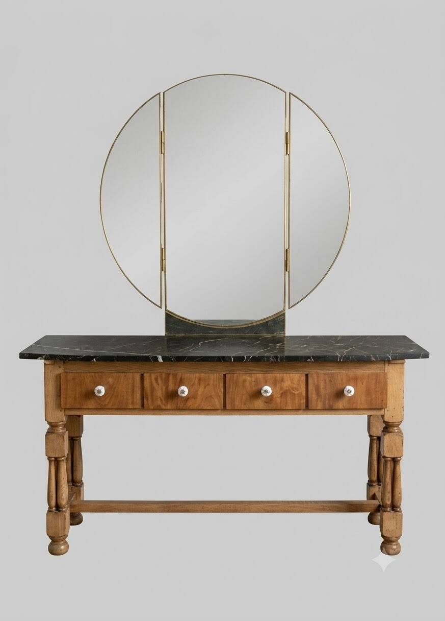 Dressing table with marble and its triptych mirror - Art Deco period