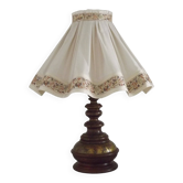 Vintage French Country Style Lamp Turned Wood Base & Layered Fabric Shade