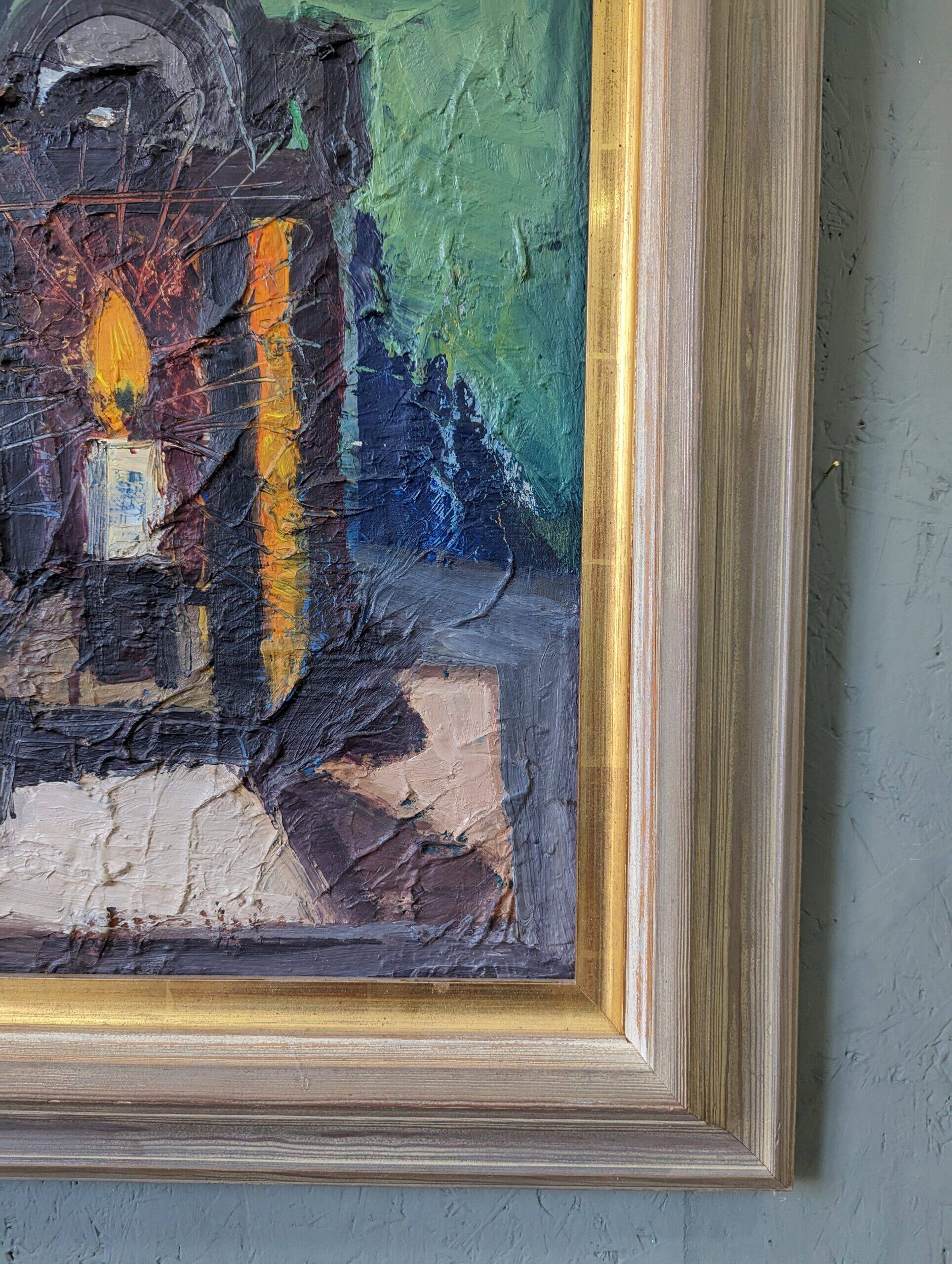 1959 Mid-Century Modern Swedish "Still Life With Lamp" Vintage Oil Painting, Framed