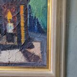 1959 Peinture à l’huile vintage suédoise moderne  « Nature morte avec lampe », encadrée