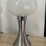 Pair of lamps mushroom opaline and chromed metal 80s