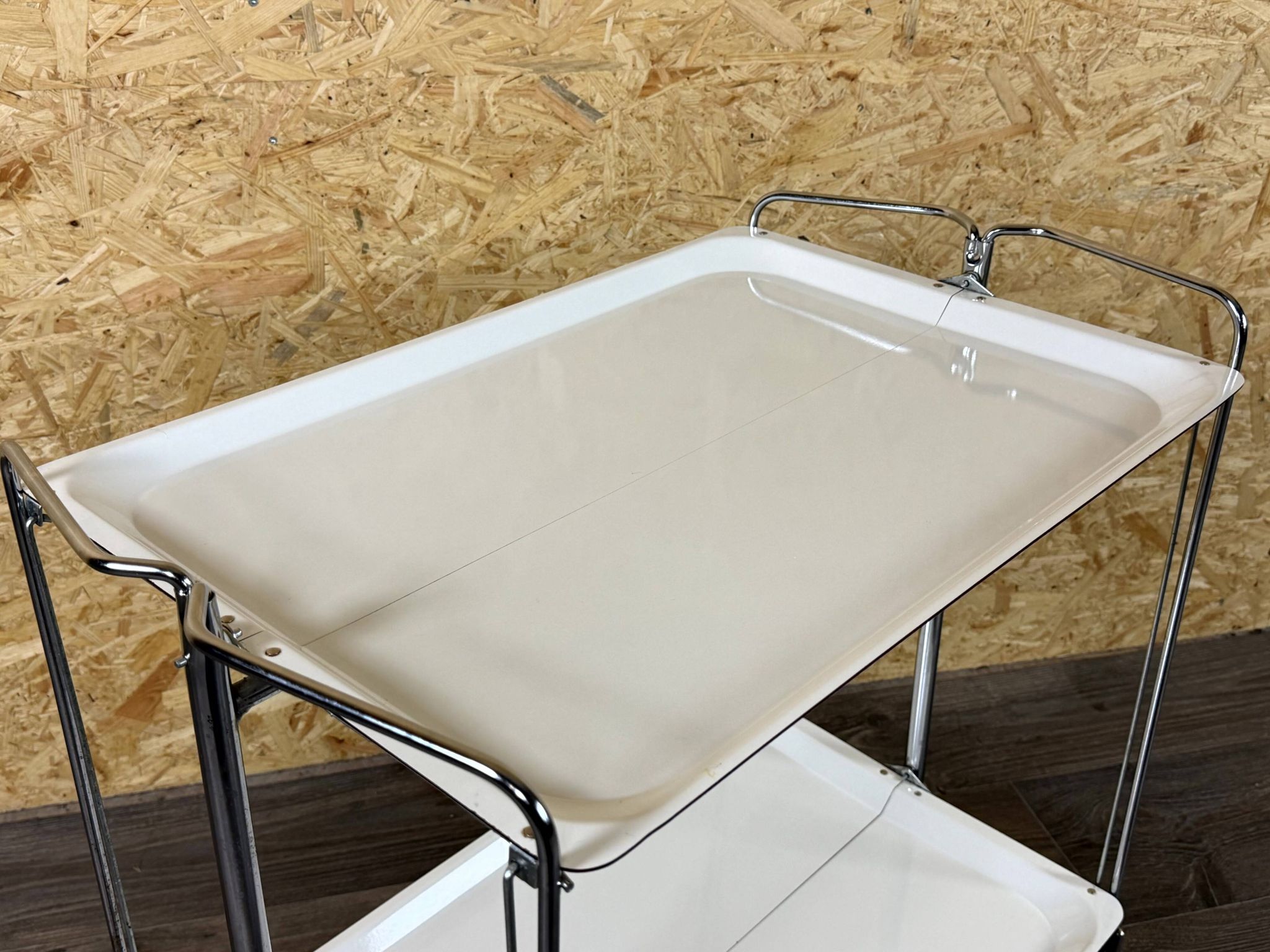 1960s 1970s Serving Cart Dinette Side Table Space Age Design Chrome White