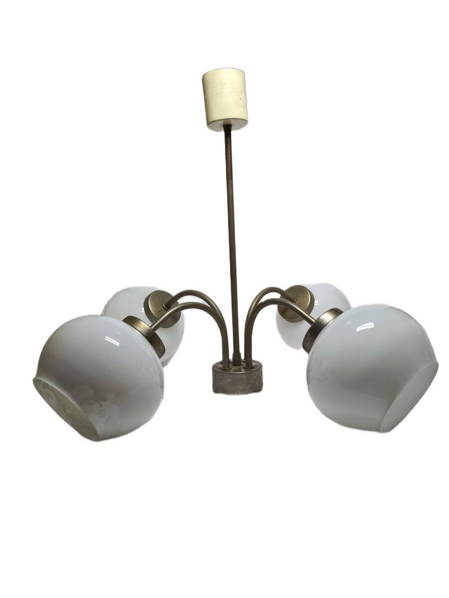 Postmodern brass and glass chandelier, Poland, 1970s