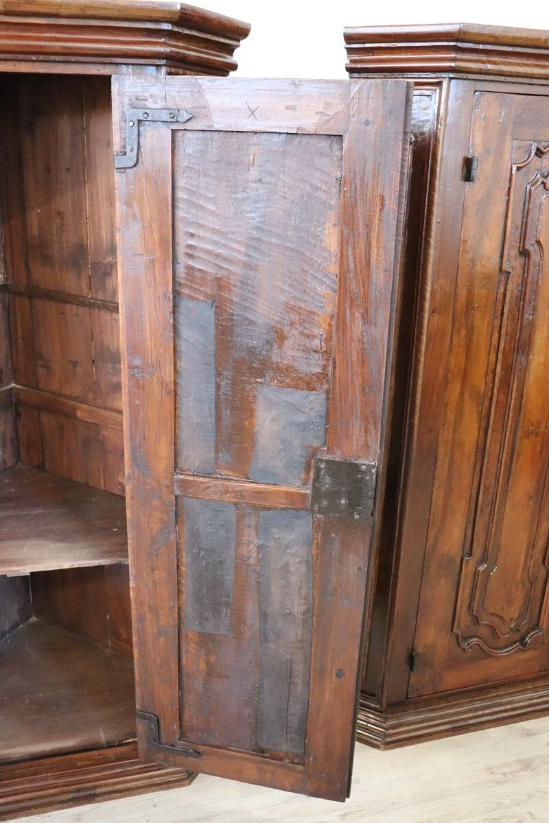Pair of antique corner cabinets, Italy 17th century restored