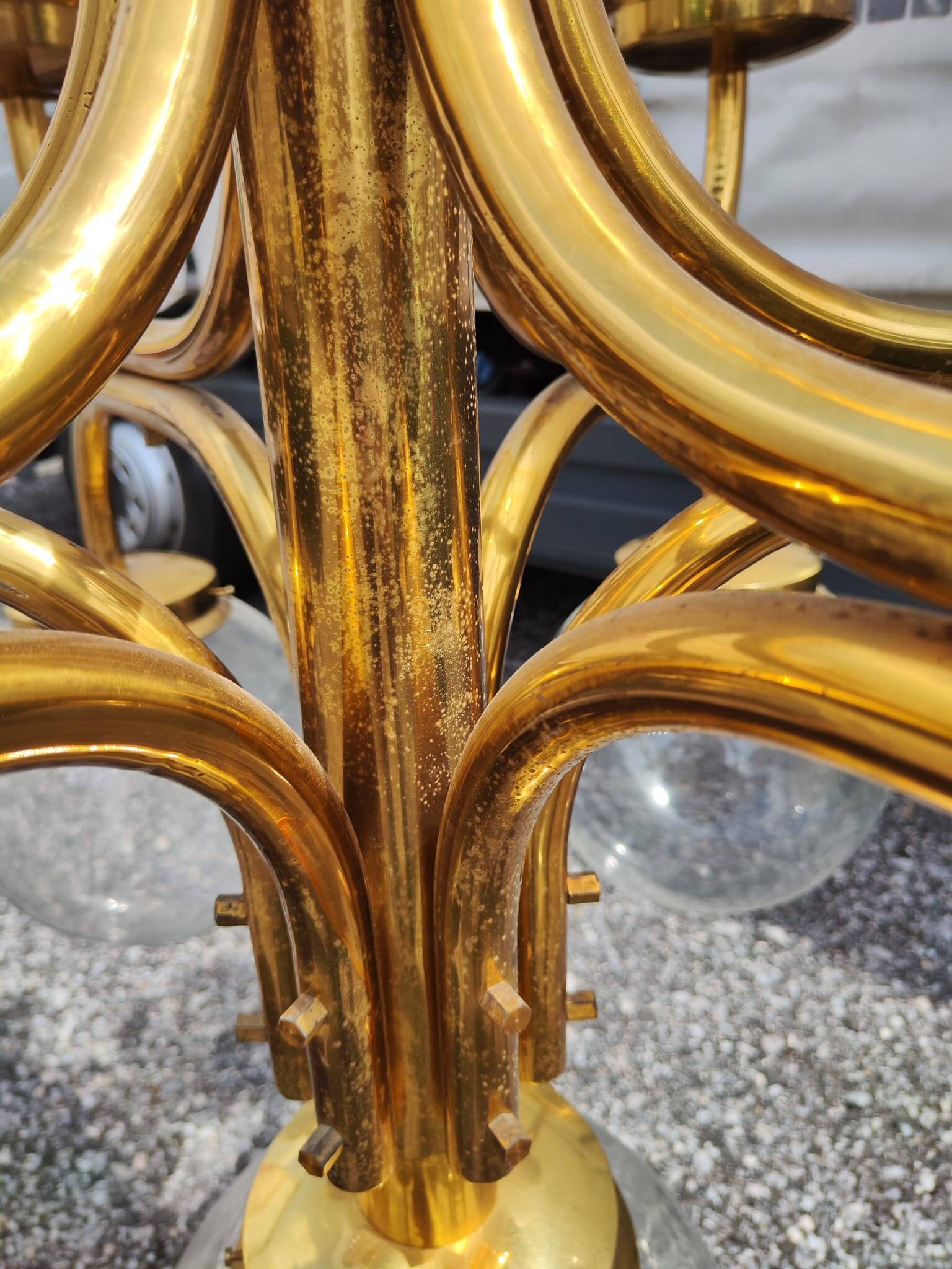 Large Vintage Brass Chandelier: Mid-Century Italian 13-Bulb Pendant Light