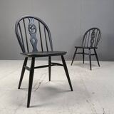 Vintage ebonized ercol dining chairs, 1950s