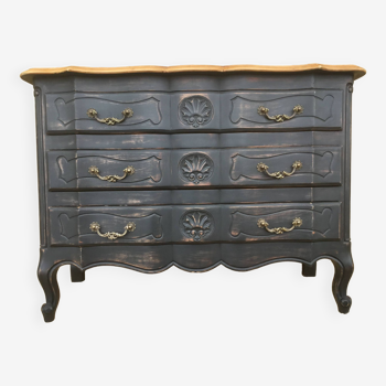 Commode de style Louis XV en merisier patinée noir et cirée