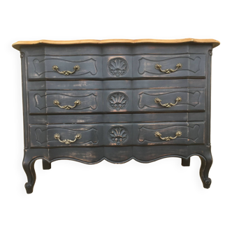 Louis XV style chest of drawers in black patinated and waxed cherry