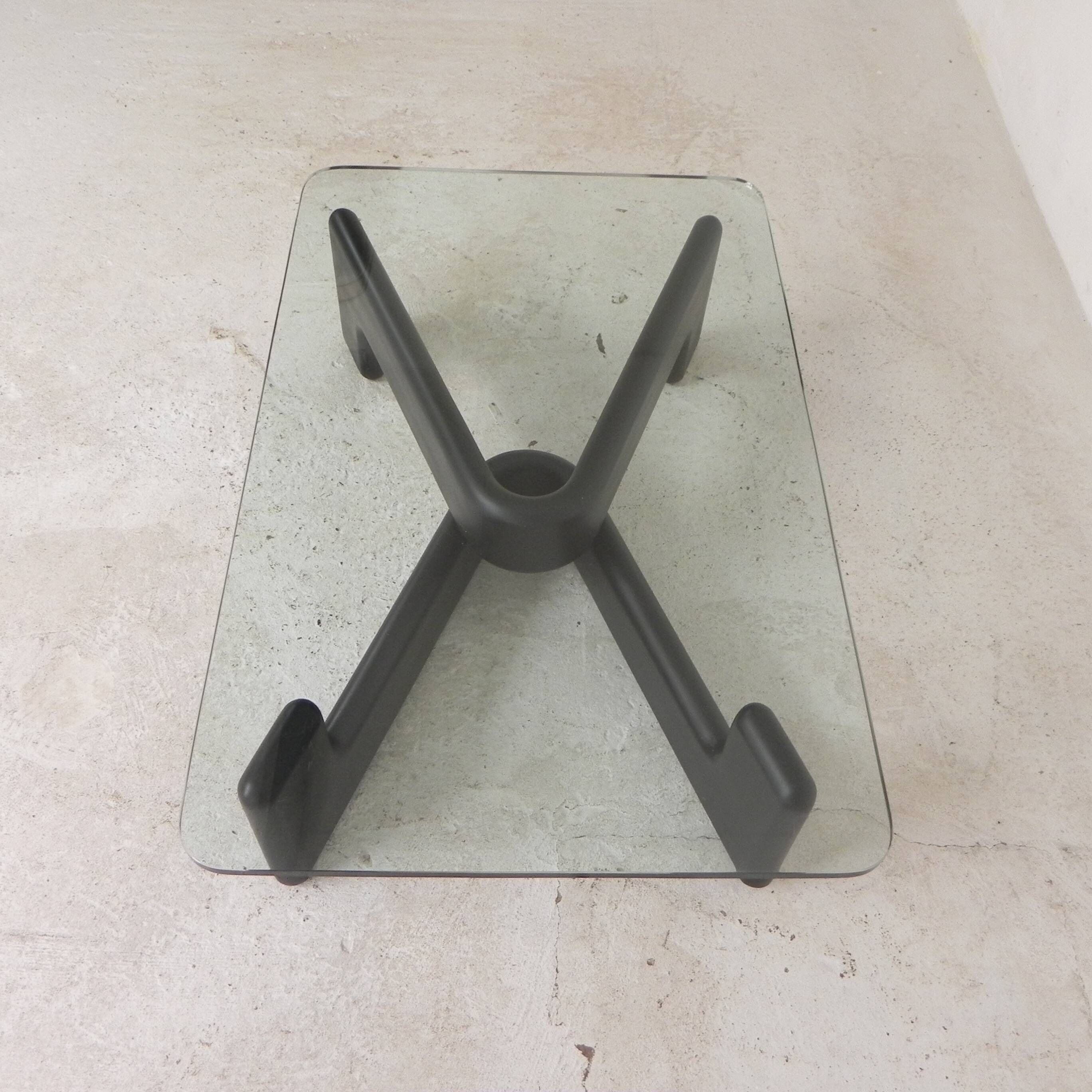 Vintage coffee table with organic black wooden base, 1970s