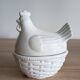Sugar bowl with white ceramic hen decoration