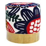 Contemporary Multicolour Floral patterned Fabric and Brass Italian Circular Pouf