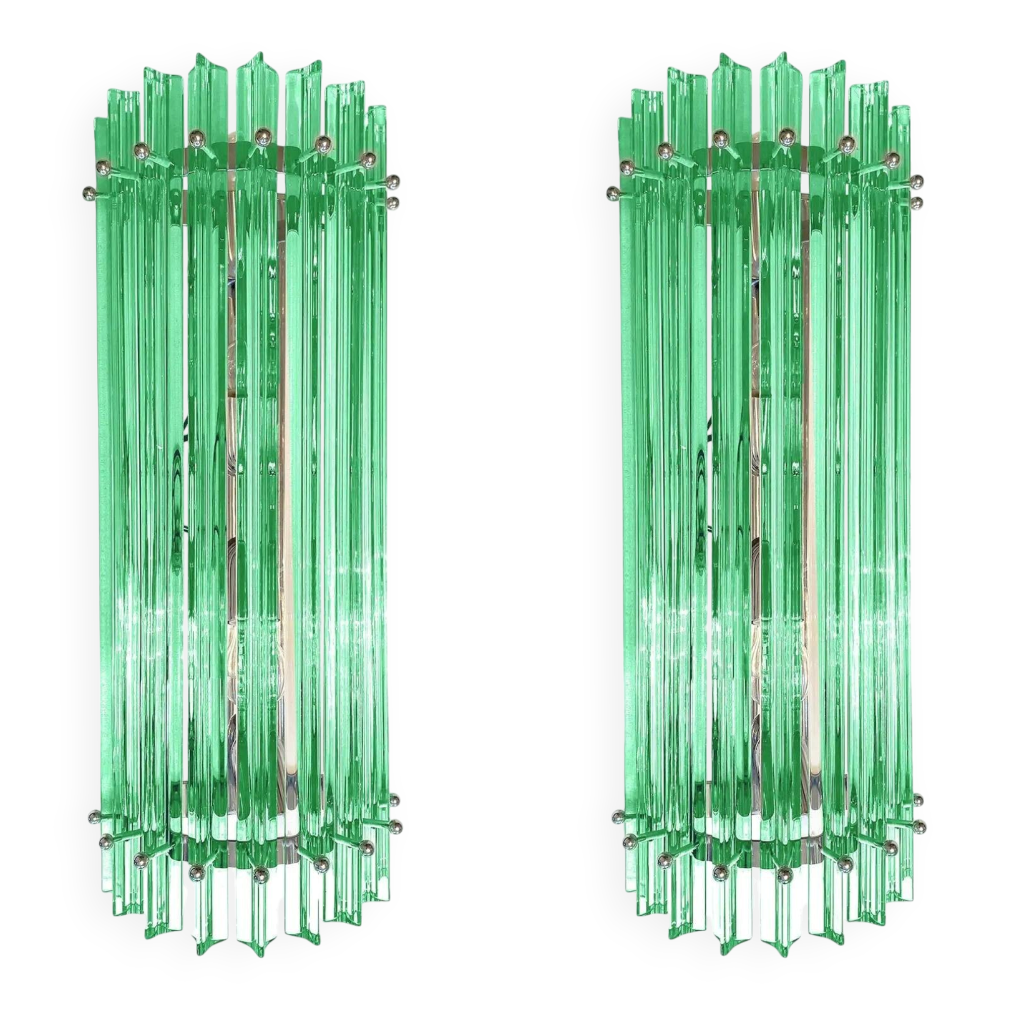 Pair of Contemporary Green “Wather Triedro” Murano Glass Wall Sconces