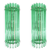 Paire de appliques murales en verre de Murano vert "Wather Triedro" contemporaines