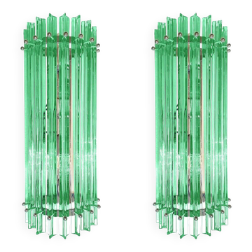Pair of Contemporary Green “Wather Triedro” Murano Glass Wall Sconces