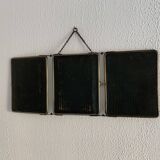 Vintage 1930s barber's triptych mirror, black beveled crystal - 28 x 70 cm