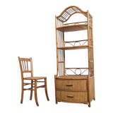 Vintage 1960s Rattan Bamboo Bookcase Shelf Buffet