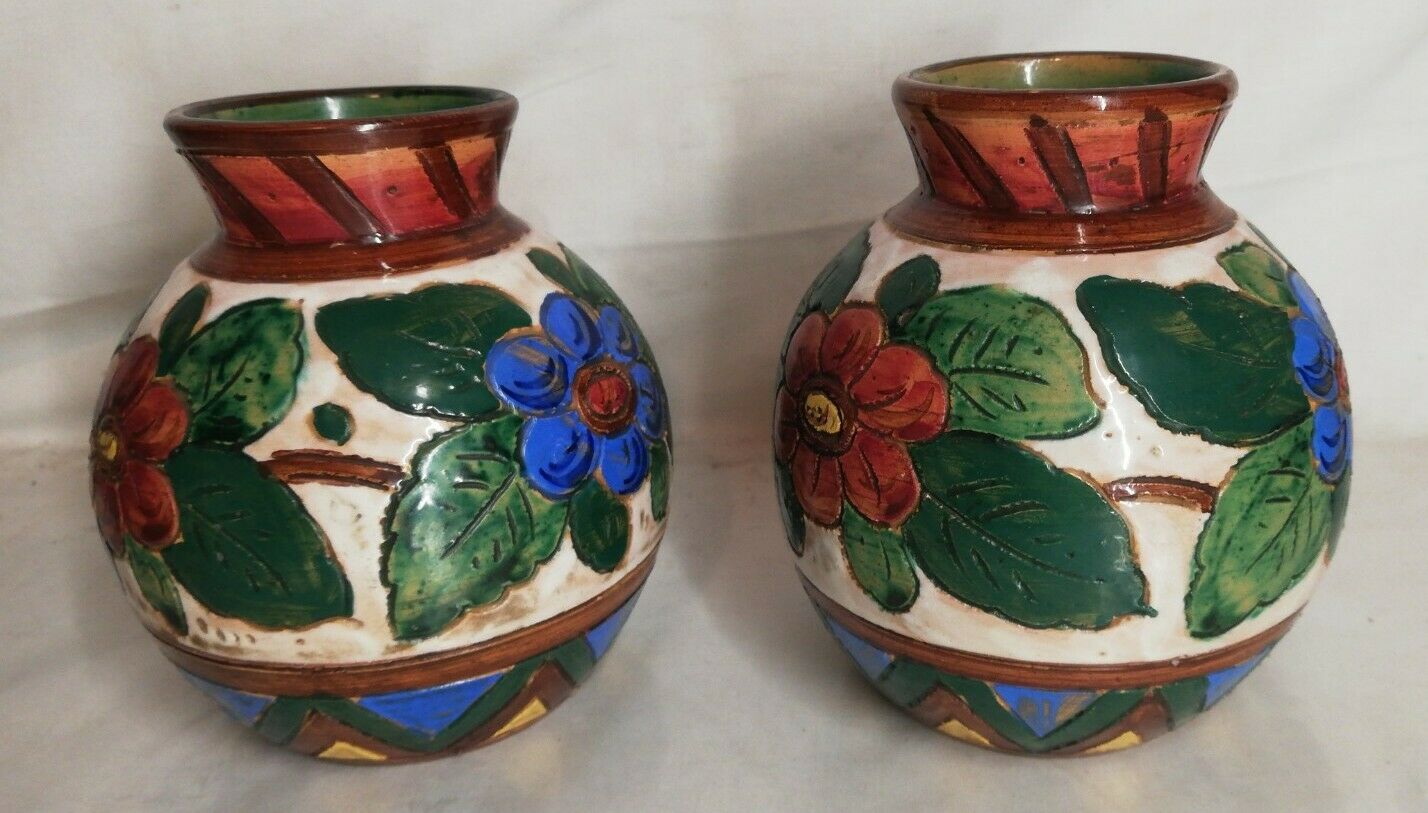 Pair of ceramic vase signed Italy 1954 b, vintage, decoration, flower