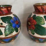 Pair of ceramic vase signed Italy 1954 b, vintage, decoration, flower