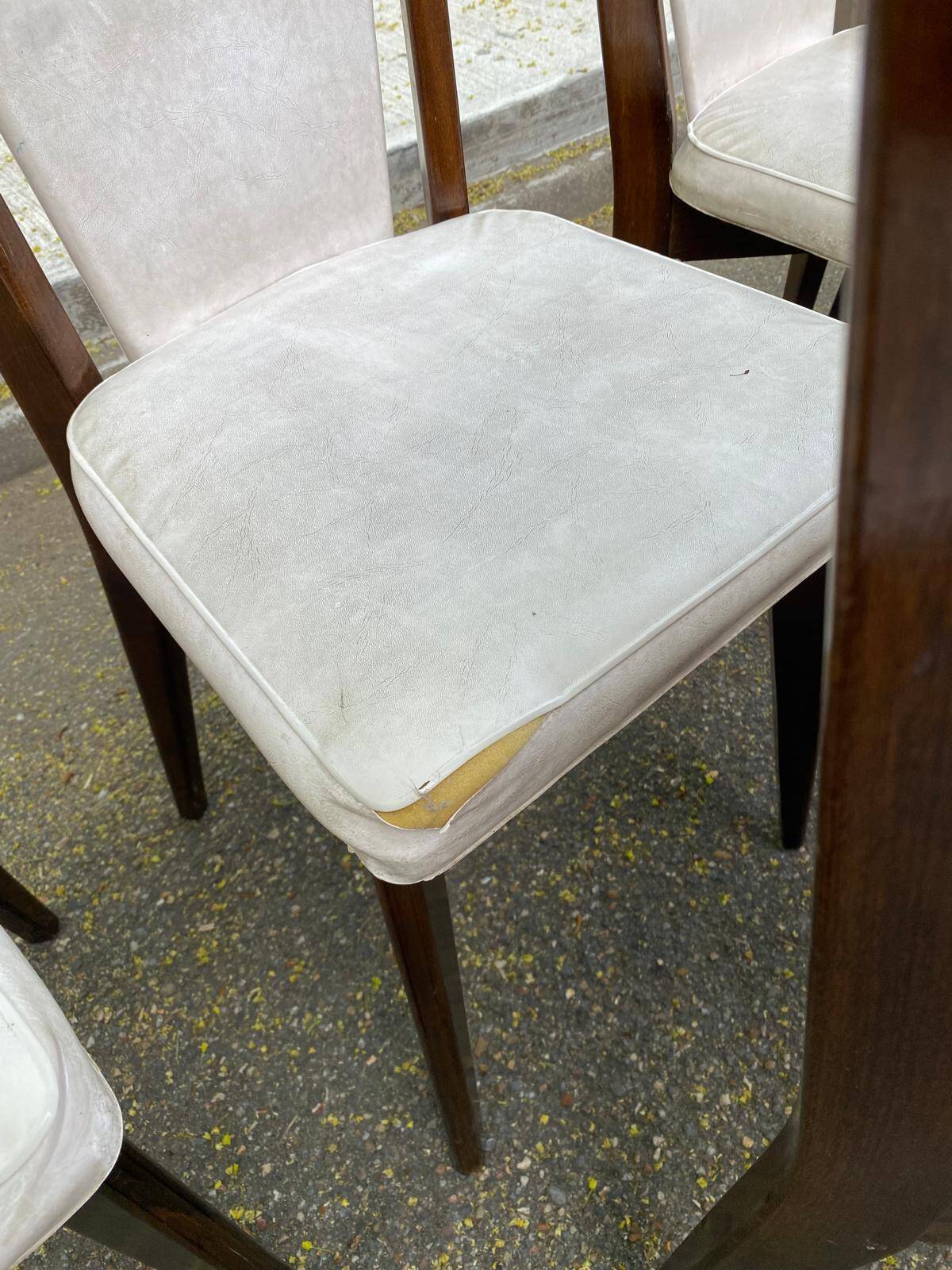 8 Scandinavian chairs in Italian style, wood and white leather, 1950.