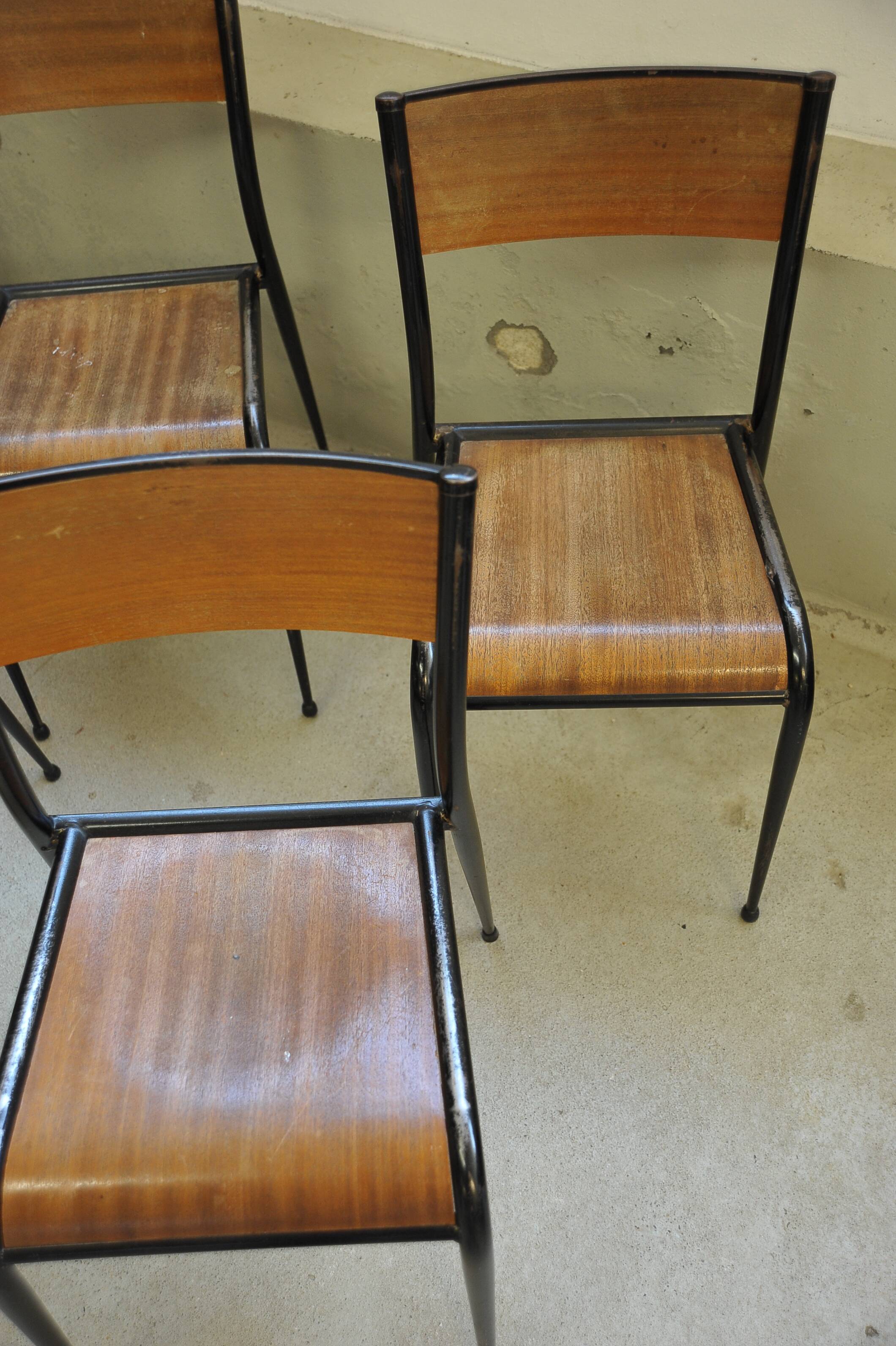 Series of 6 black Mullca school chairs