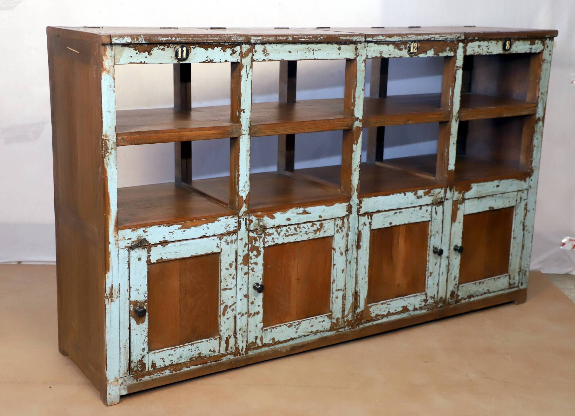 Old Burmese teak craft furniture with original blue patina