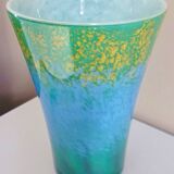 Large flared vase, signed La Rochère, blown glass with colored inclusions
