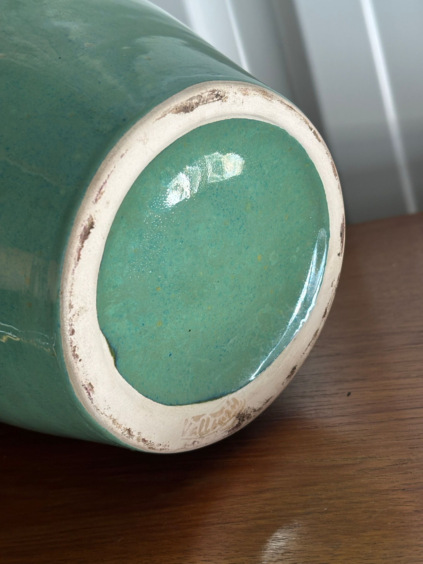 Jade green glazed ceramic vase, Vallauris 1950