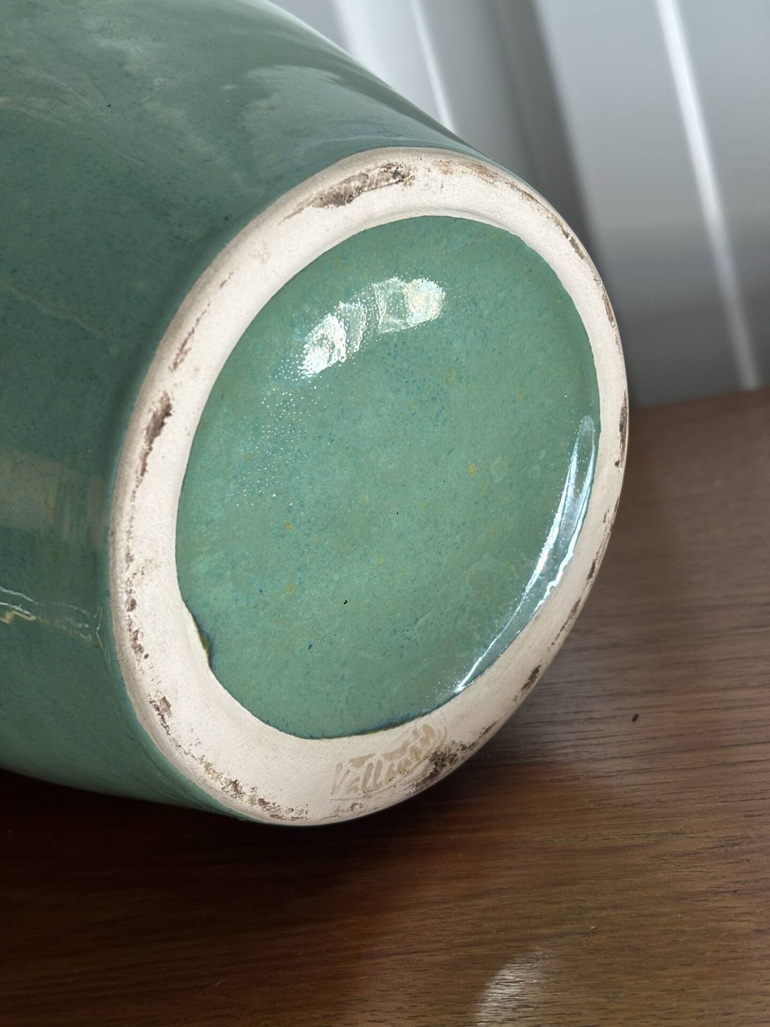 Jade green glazed ceramic vase, Vallauris 1950