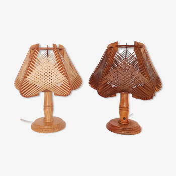 Paire de lampes de chevet en bois des années 1960 Français du milieu du siècle