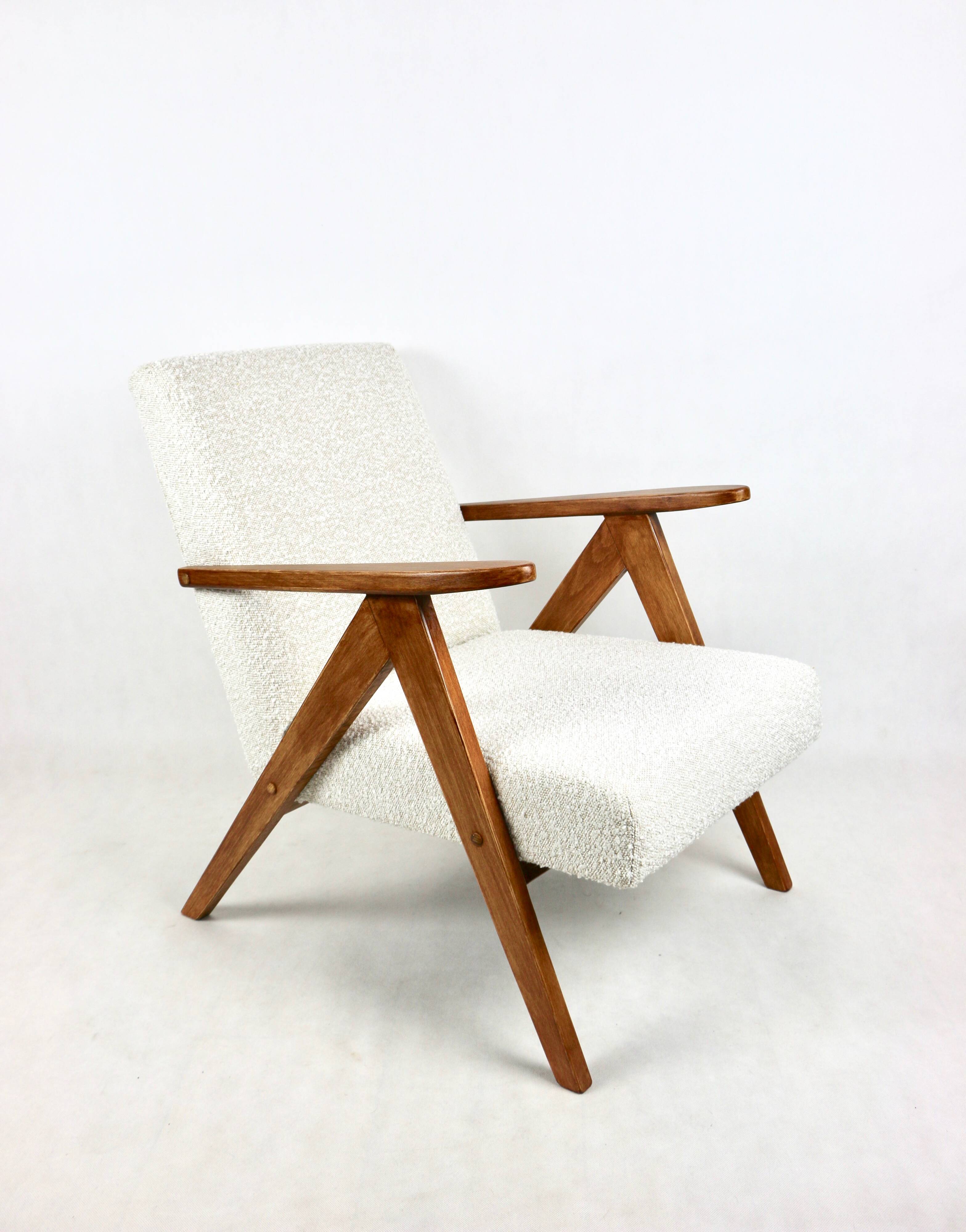 Vintage Ivory White Boucle Model B-310 Armchair, 1970s