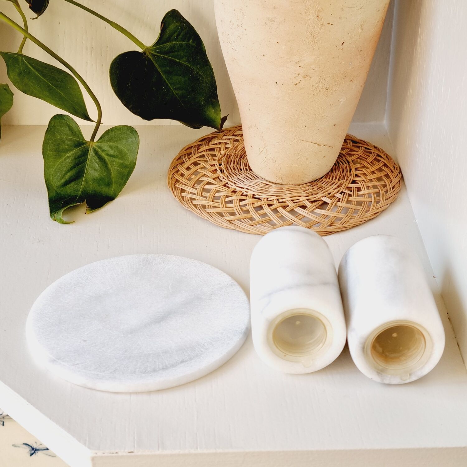 Salt and pepper on marble base