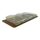 Teak and Danish glass aperitif platter from the 60s.