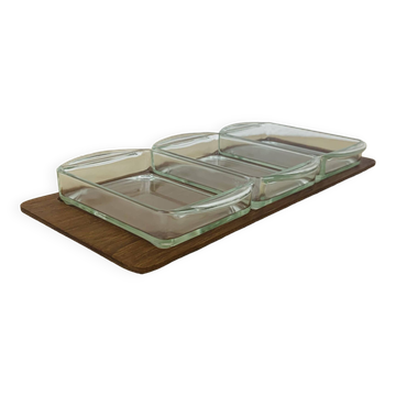 Teak and Danish glass aperitif platter from the 60s.