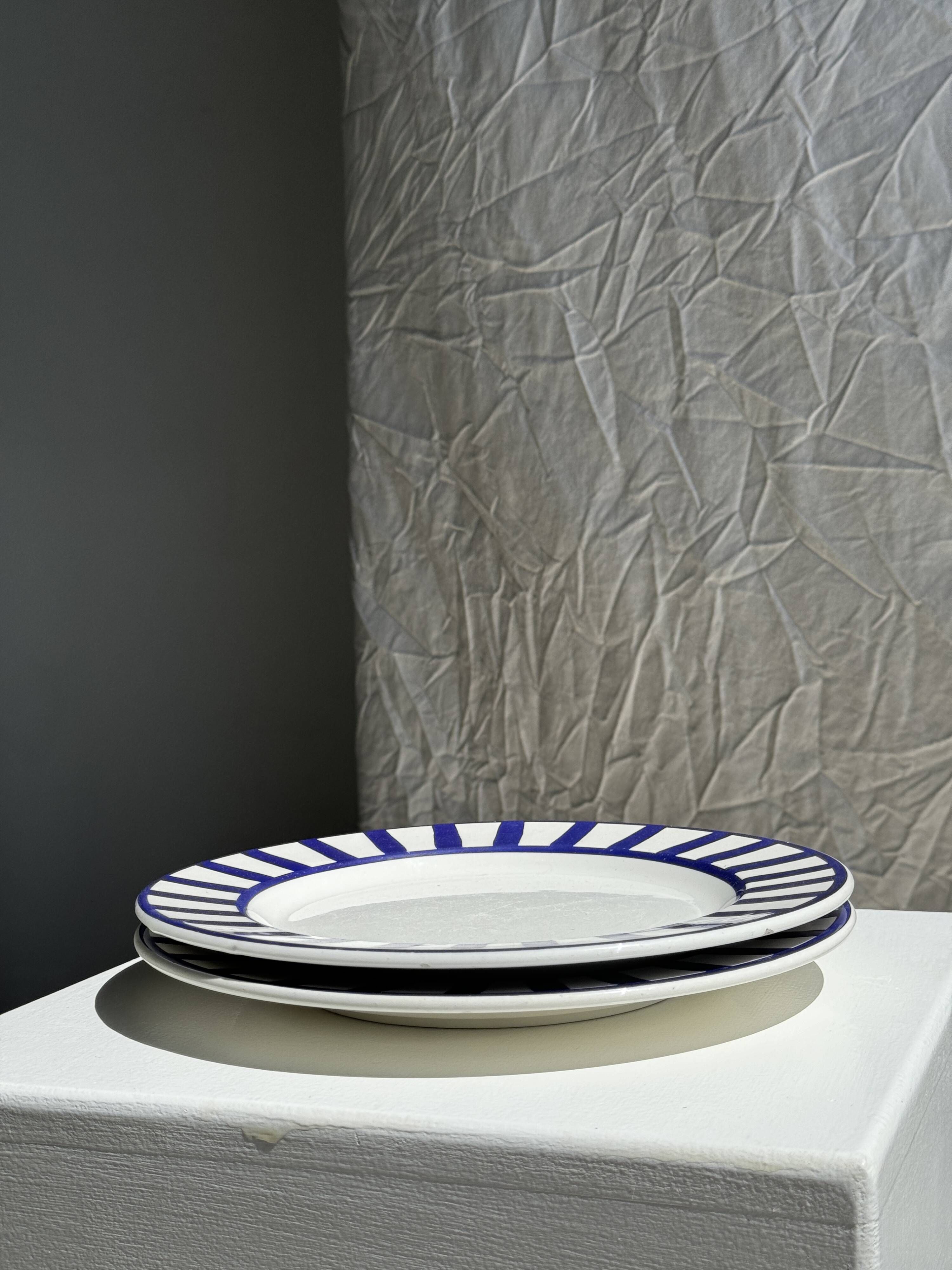 Set of 2 blue striped plates Ceramica Quadrifoglio Italy
