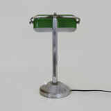 NIAM desk lamp with articulated head, dark green color and chrome. Art Deco