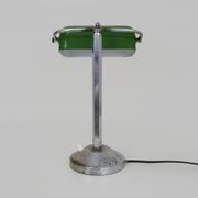 NIAM desk lamp with articulated head, dark green color and chrome. Art Deco