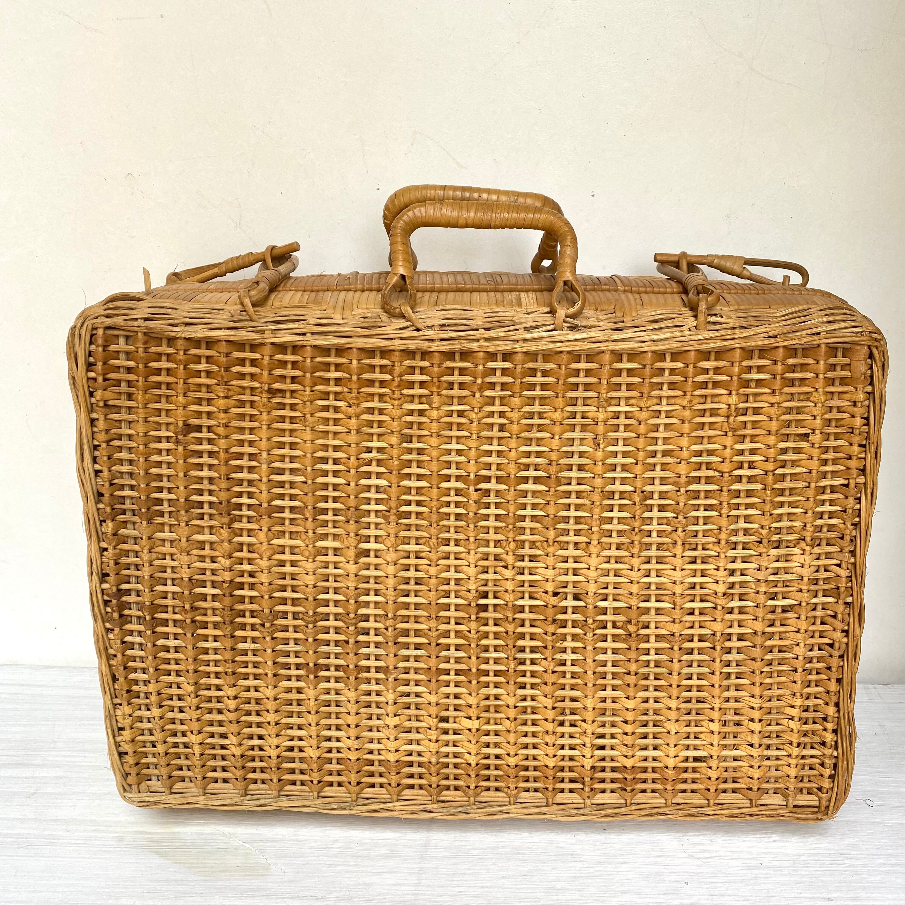 Vintage braided bamboo suitcase