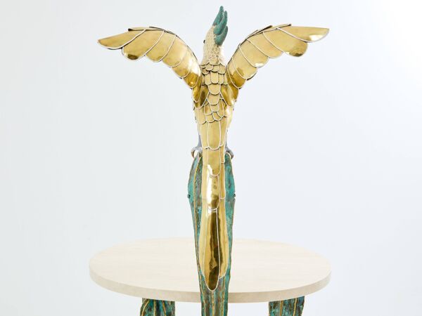 Console sculpture laiton cactus et perroquet Alain Chervet 1989