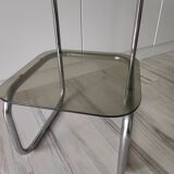 Side table or pedestal table in chrome and glass