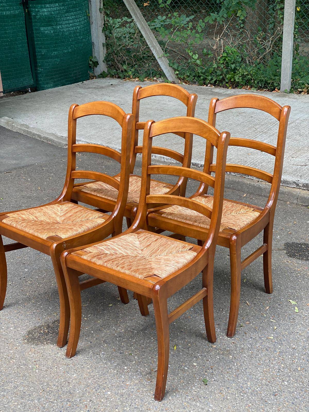 4 chaises de à manger en bois massif paillées dossier échelle 1970