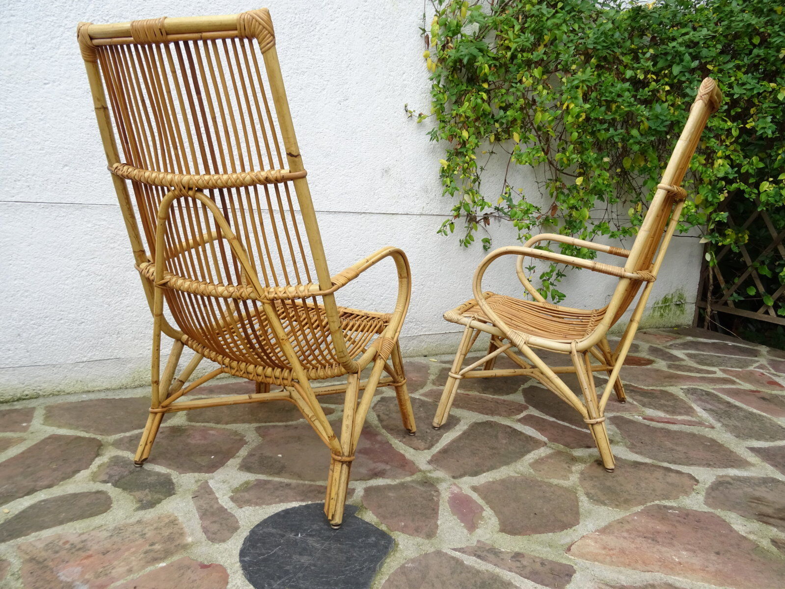 Pair of high rattan chairs