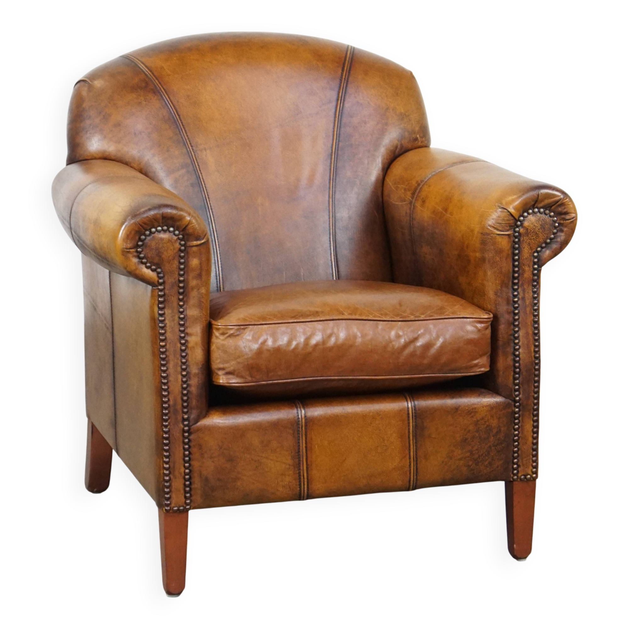 Cowhide Leather Armchair with Deep Warm Colors