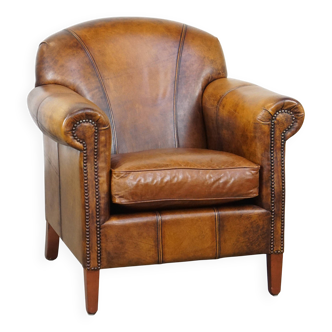 Cowhide Leather Armchair with Deep Warm Colors
