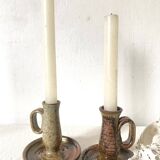 2 stoneware thumb candle holders