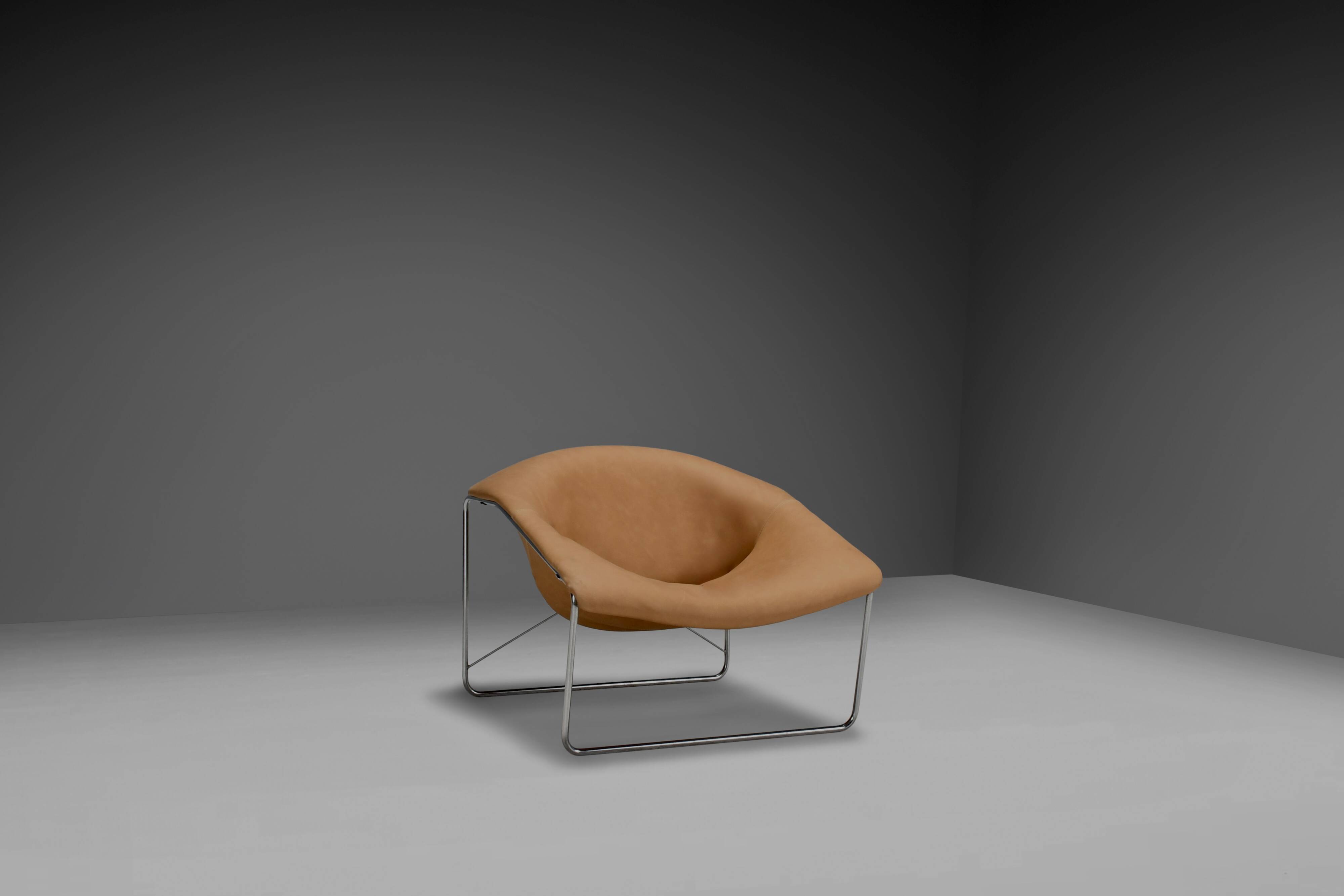 Leather and chrome Olivier Mourgue Cubique chair by Airborne, France 1968