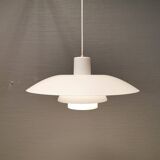 Beautiful older PH 4/3 hanging lamp, in white, with original orange suspension.