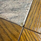 Old coffee table in wood and granite stone, vintage design from the 70s